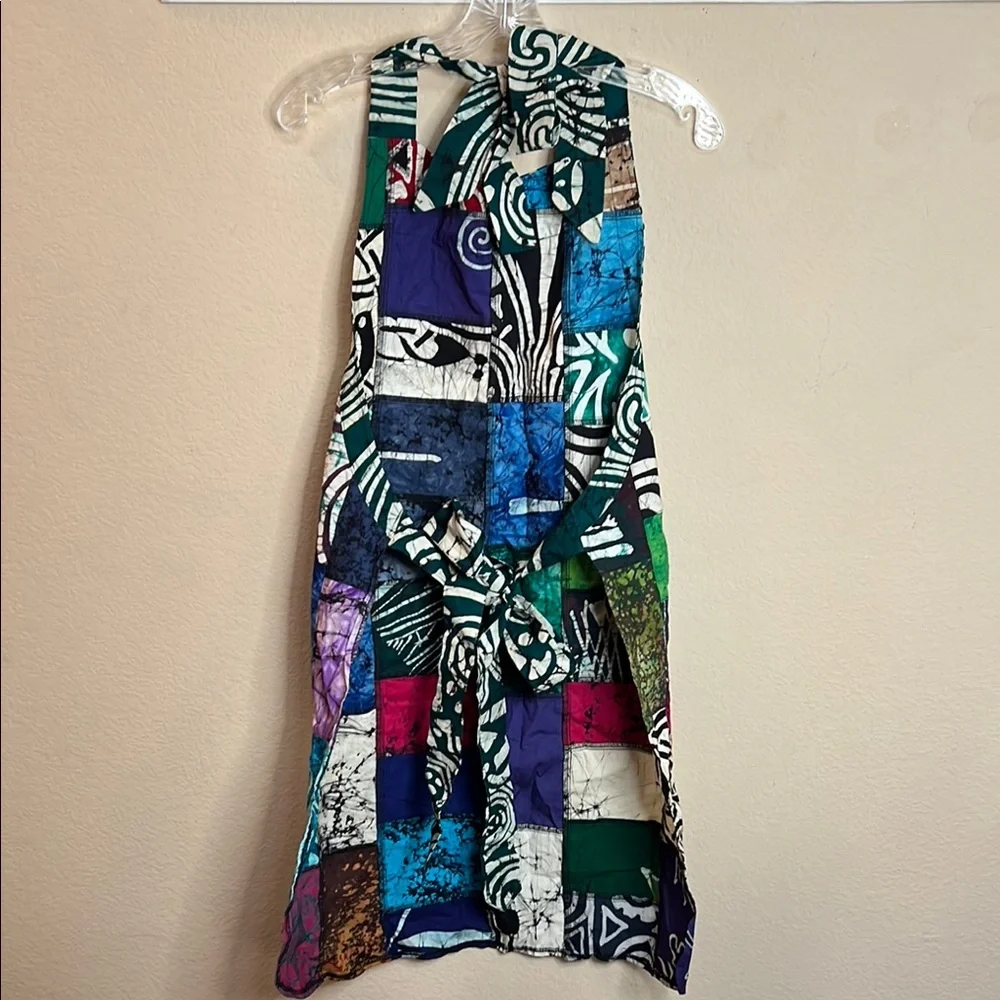 Patchwork Apron Vibrant Colors‎ and Designs Blue White Casual Kitchen Linen